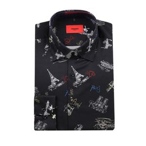 [레노마(셔츠)]러브 레노마 파리 DTP 프린트 긴소매 슬림핏 셔츠 ROFSL1080BK