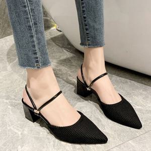 통굽 미들펌프스힐 여성 스틸레토힐 스트랩큐빅 2컬러