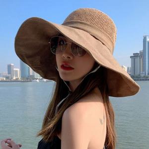 여성 모자 4컬러 썬캡 줄 여름 바캉스 밀짚모자 밀짚