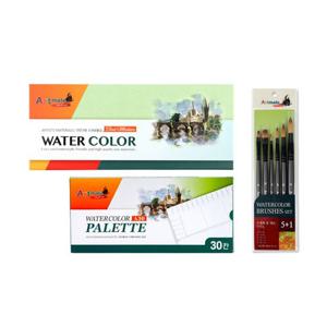 (패키지특가)아트메이트 수채화물감세트30색7.5ml+붓6본입+파레트A30 수채물감 물감 미술물감 전문가용수채