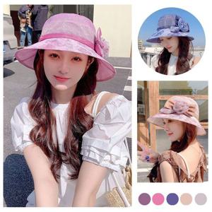 여성 오간자 플라워 바캉스 버킷햇 캐주얼 챙모자