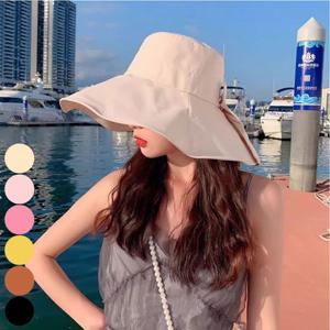여자 빅 리본 넓은챙 버킷햇 휴양지 여름 벙거지 모자