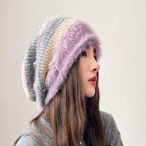 여성 니트 비니 스트라이프 겨울 모자 털 비니 5컬러