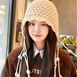 버킷햇 니트 비니 귀달이 여자 끈달린 겨울 따뜻 모자