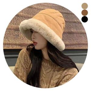 여성 퍼 트리밍 털 안감 따뜻한 겨울 버킷햇 벙거지