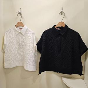 스테파니 HC07 퐁실 밑단스트링 배색 셔츠 A25SH5212