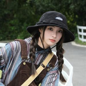 겨울 여성 챙넓은 모자 턱끈 정글 코듀로이 사파리햇