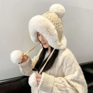 은창)니트 꼬임 라운드 방울 털 모자 털모자 겨울