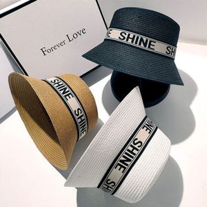 캐주얼 왕골 여름모자 여행 레터링밴드 밀짚 버킷햇