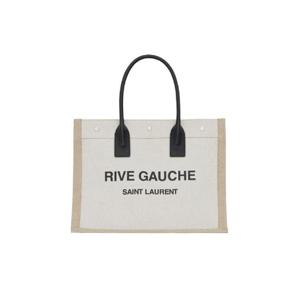 생로랑 리넨 레더 리브 고쉬 스몰 토트백 그레이지 블랙 내츄럴 블랙 617481-FAAVU-9054