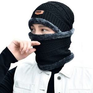 남자 여자 공용 신축성 좋은 융털 비니 넥워머 세트