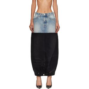 26 SS 베트멍 여성 블루   블랙 더블 데님 맥시 스커트 252669F093001