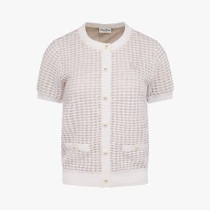 페어라이어 여성 깅엄 반팔 니트 (베이지)