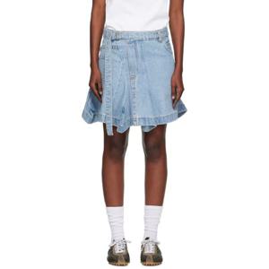 사카이 미니스커트 블루 코튼 데님 미니 스커트 252445F090003
