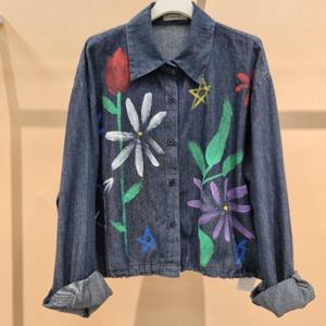 Destijl HC34 밑단스트링.프린트문양 루즈핏  중청색 가을청셔츠남방 D2533jk03