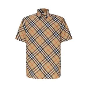 버버리 체크 반팔 반팔 셔츠 8087637 B9368 Beige