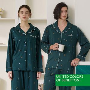 [베네통] 베네통 남여 공용 라이프웨어 파자마 그린 상하의 세트 BNWPJ5O05T