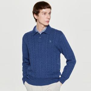 헤지스  25FW  남성 울 케이블 캐주얼 카라 니트 HZSW5D552B3