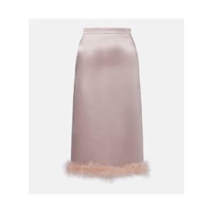 발렌티노 페더 트리밍 하이라이즈 미디 스커트 P01108210