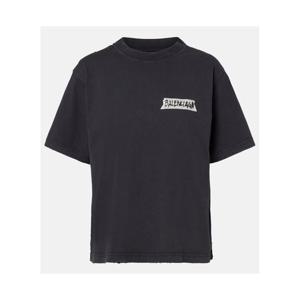 발렌시아가 로고 디스트레스트 코튼 저지 티셔츠  P01118845