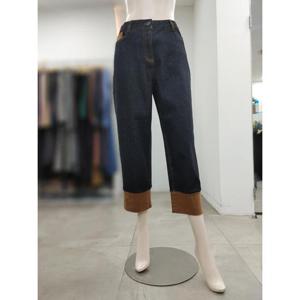 SI 세이브존04 밑단 배색 9부 데님 팬츠 SJP2122230BK