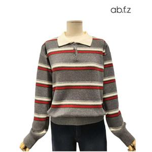 [에이비에프지]스트라이프 패턴 카라넥 긴팔 니트 APA1HW47B