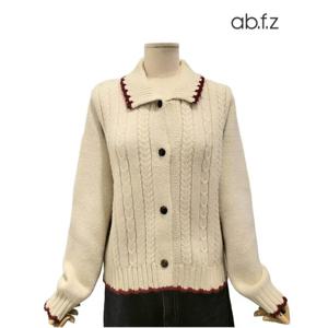 [에이비에프지]배색 포인트 카라넥 긴팔 니트 가디건 APA1ZY33A