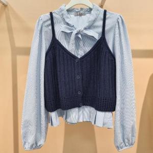 라티움 HC34 봄간절기 세로줄셔츠니트조끼숏짧은 세트 T2613SE01