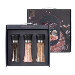 마마로 히말라야 핑크솔트 참깨 통후추 플라스틱 그라인더 3종 세트