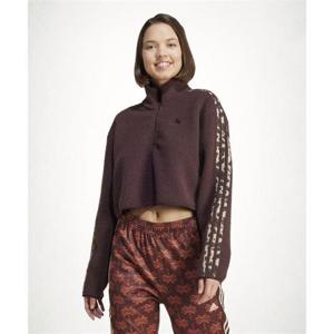 아디다스 ADIDAS 애니멀 프린트 플리스 크롭 반집업 탑 - 브라운 IY5010 1533048