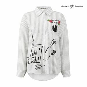 [나인식스뉴욕] 캣 프린팅 스트라이프 셔츠 (NQ2SH002M0)