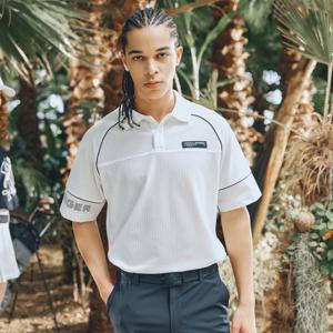 챌린저 썸머 메쉬소재 파이핑배색 남성 카라 반팔티셔츠 화이트 CHD2MST0244WH