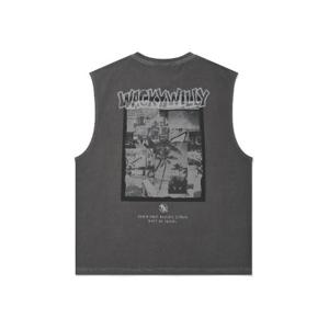 와키윌리나시티 CQK WA2502ST36CH 썸머 프린트 슬리브리스 티셔츠 차콜