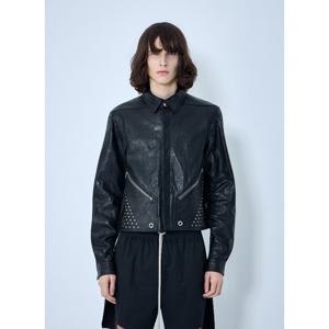 릭오웬스 스터드 다이애고널 지퍼 가죽 재킷 RR01F2742 LBEES6