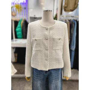 밸리걸 세이브존01 봄 펄 화이트 노카라 트위드 자켓 620840