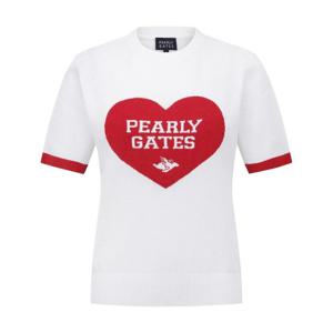 M 파리게이츠골프반팔티 NQC 521E2SR601_WH 여성 배색 하트 자카드 크로셰 반팔니트