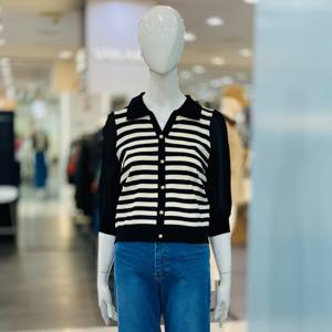 [클리지]브이 오픈카라 7부소매 쉬폰 니트 CQ3WKT08