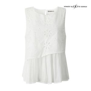 나인식스뉴욕  플라워 펀칭 링클 슬리브리스 블라우스 (NQ4SH002M0)