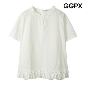 GGPX  반전 리본 버튼 프릴 반팔 블라우스 (GQ4SH039F)