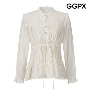GGPX  프릴 허리 스트링 긴팔 블라우스 (GQ4SH041F)