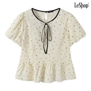 [르샵] 도트 셔링 레이스 반팔 블라우스 (DQ2BA024A)
