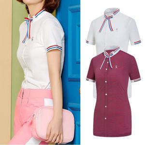 [무료배송]비티알 여름 여성 골프 반팔 스트라이프 카라 티셔츠