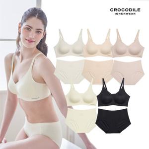 [시크릿쿠폰][크로커다일] 에어로쿨 인견쉘론 스트랩 심리스브라팬티 10종세트 CDIJ025_00
