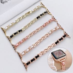 애플워치6 40 44mm 호환 레이디 체인 가죽 슬림 메탈 스트랩