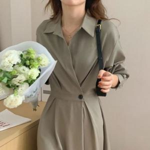 단추여밈 롱원피스 셔츠형 G125841 뒷밴딩 정장원피스