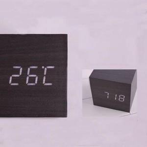 C7_큐브 탁상용 LED 우드 전자시계(블랙)