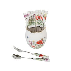 [골든벨]야생화 주름수반(대)+도자기 티스푼/티포크 11P 세트