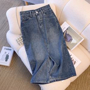 [넬리]엔브 앞트임 데님 롱스커트_NC1SK008