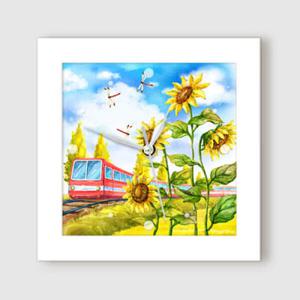 아트박스/꾸밈 it358-수채화해바라기풍경_미니액자벽시계