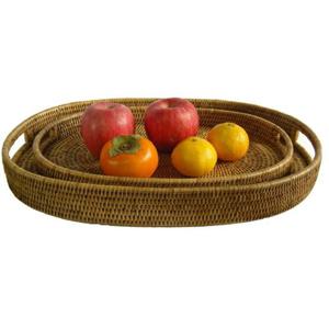라탄 바구니 라탄 오발 트레이   (Brown)
